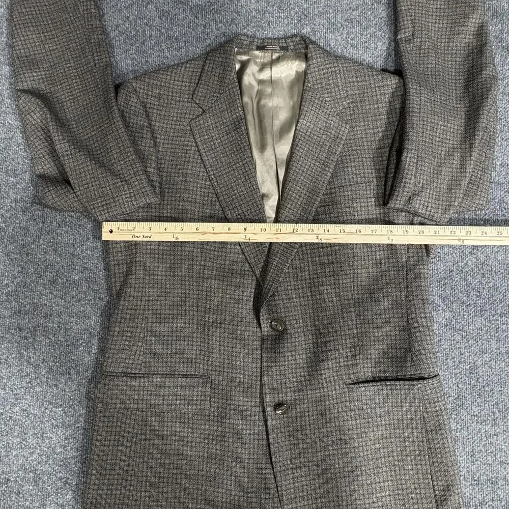 Hart Schaffner Marx Blazer Mens 41R Brown Gray Wool Made USA Check Sport Coat